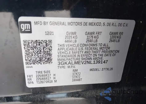 2022 GMC Terrain Fwd Sle из США, поврежденный, VIN 3GKALMEV2NL139147